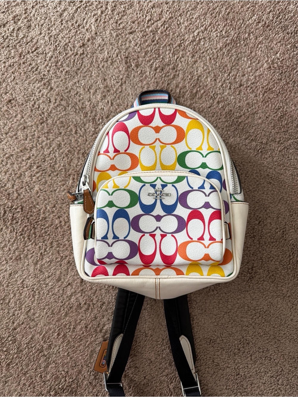 Coach Pride Rainbow Signature Mini Court Backpack Chalk Multi CK377
